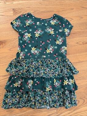 GAP Dark Green Floral Tiered Ruffle Dress